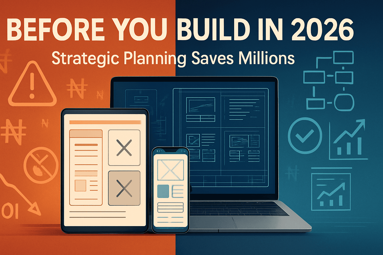 A Professional Modern Featured Image For A Tech Blog Post The Image Is Split Into Two Contrasting Halves The Left Side Shows Chaos And Mistakes With Redorange Tones While The Right Side Depicts Strategic Success With Blueteal Tones In The Center Ther